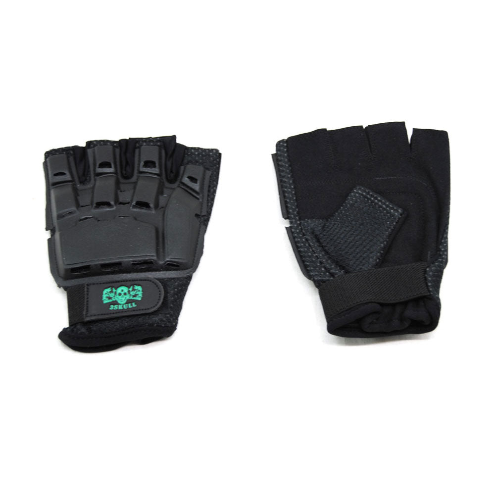 3Skull Hard Back Half Finger Gloves Black