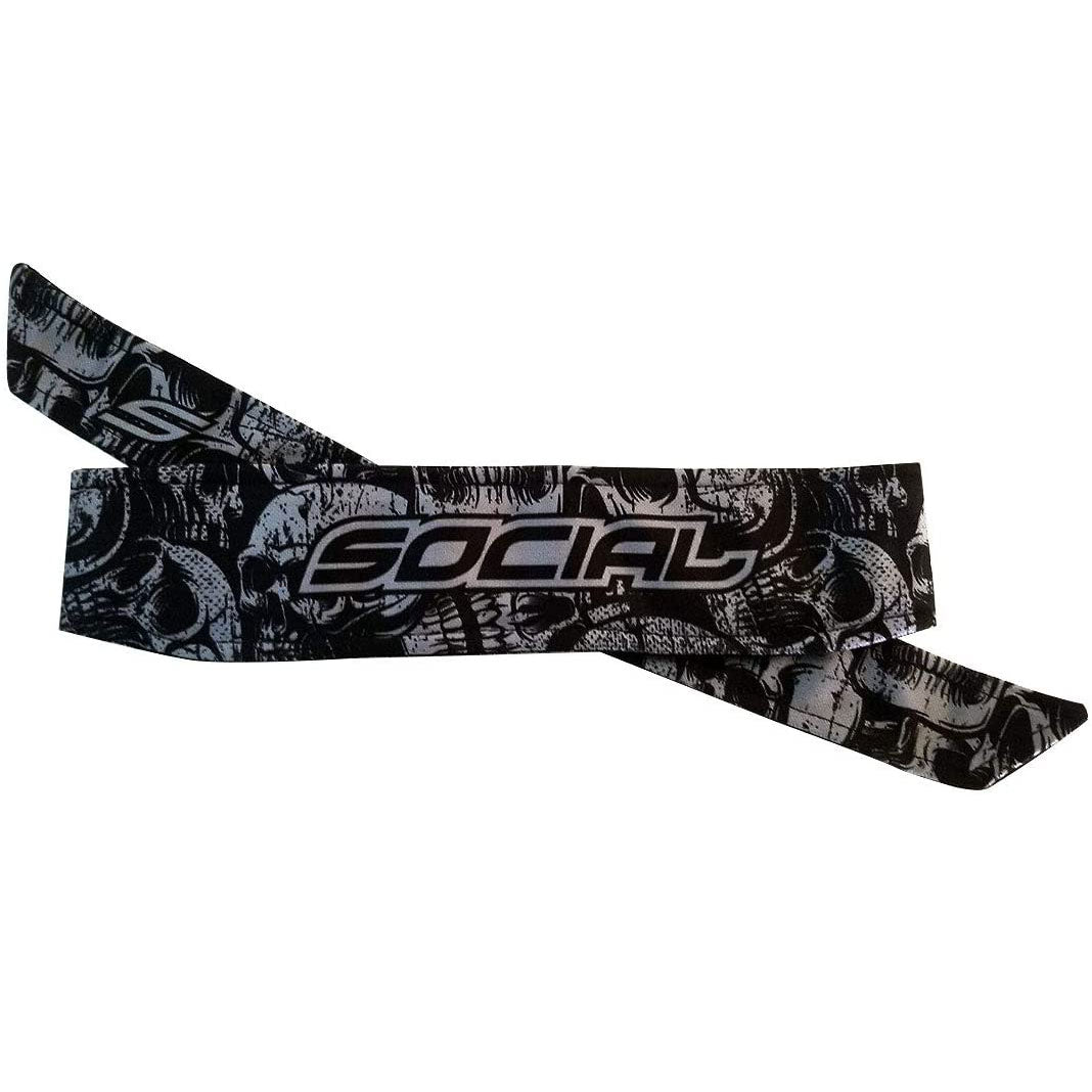 Social Paintball Deluxe Long Tie Headband - Grey Skulls