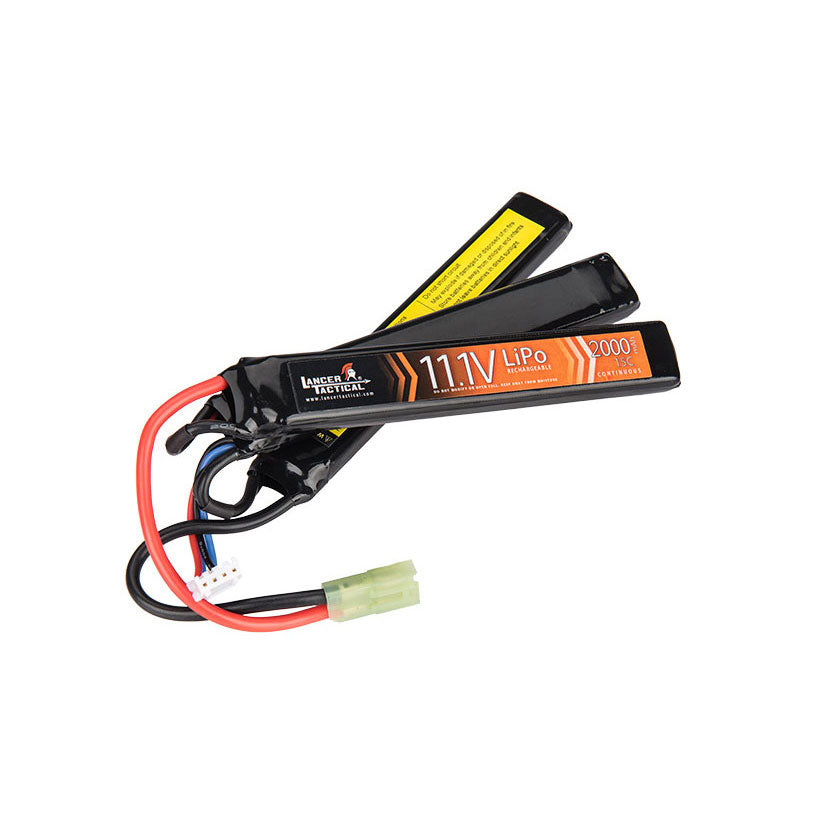 Lancer Tactical Airsoft 11.1v 2000mAh 15C Triple Butterfly Lipo Battery