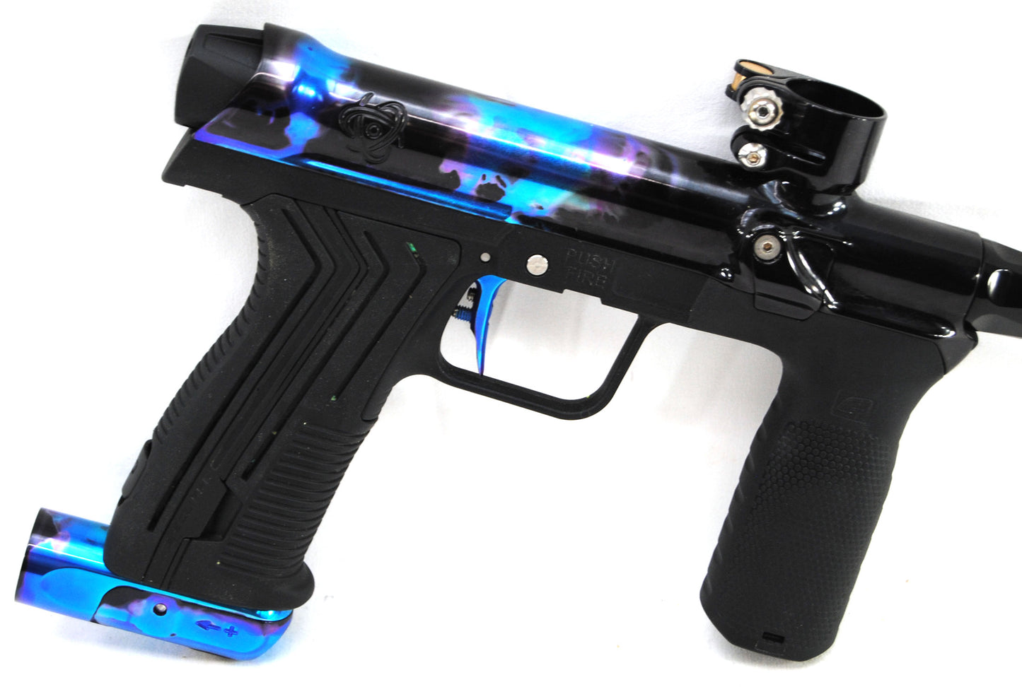 Used Planet Eclipse EMEK w/ Inception Designs FLE Body - Black w/ Teal/Purple Splash