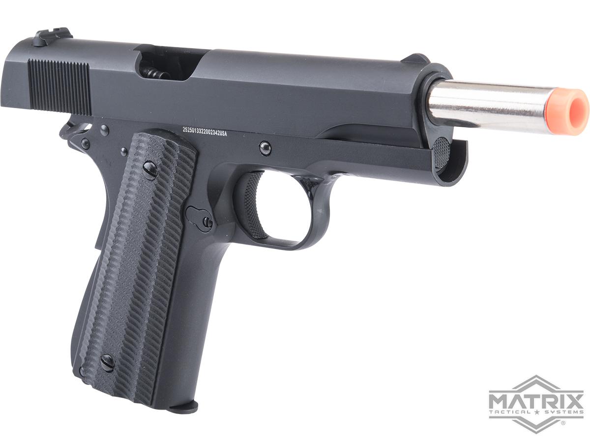 Matrix x Golden Eagle Full Metal M1911A1 Gas Blowback Airsoft Pistol - Black - Slim Textured Grips