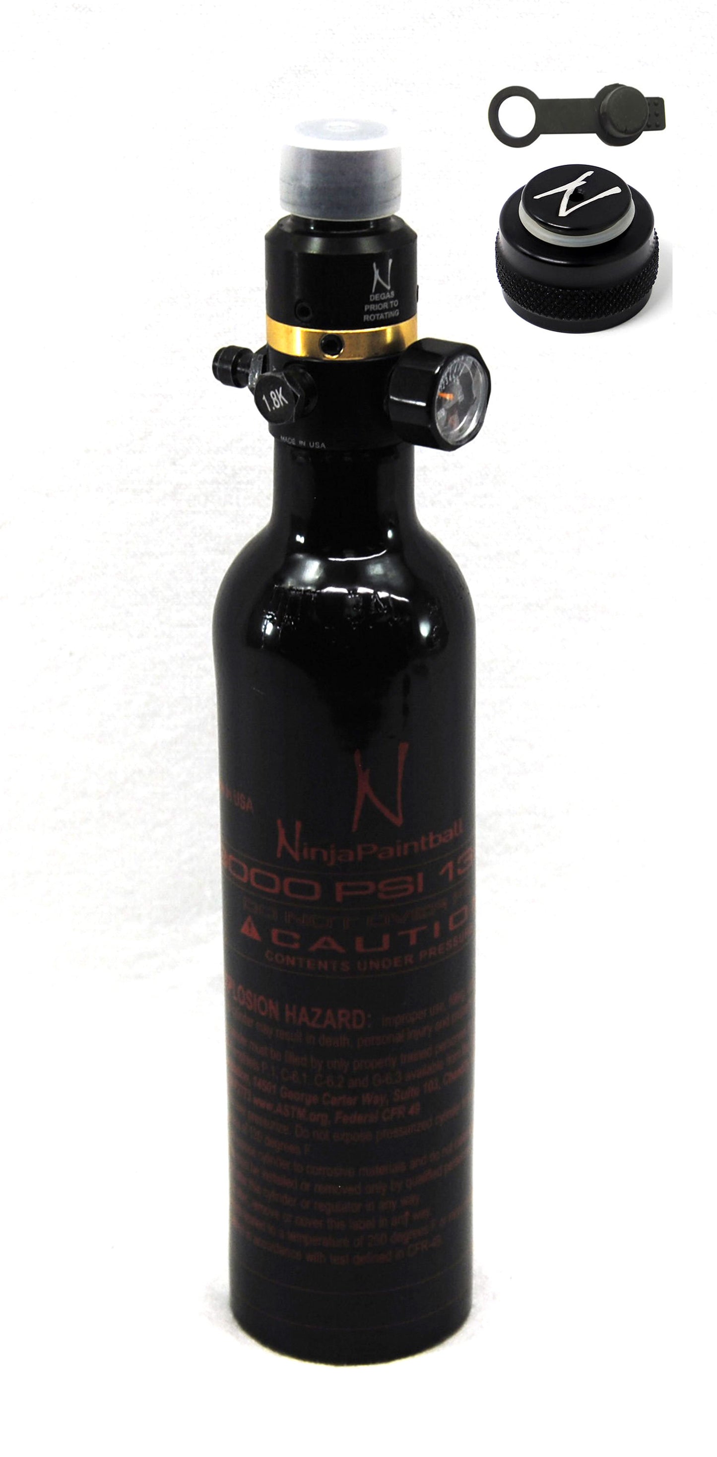 Ninja 13ci 3000psi HPA Tank with Thread Protector/Nipple Cover - Black - Ninja Paintball