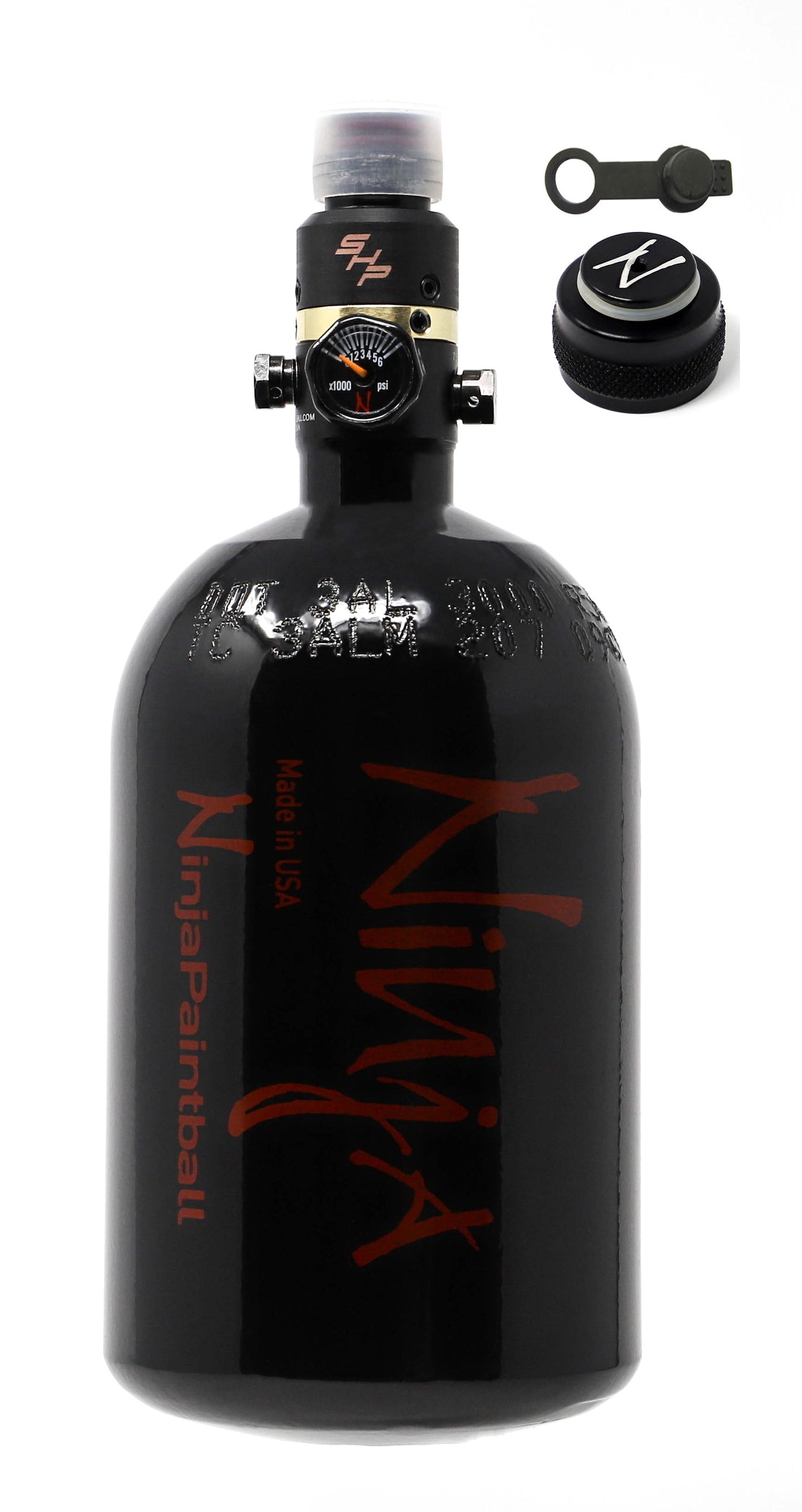 Ninja 35ci 3000psi HPA Tank with Thread Protector/Nipple Cover - Black - Ninja Paintball