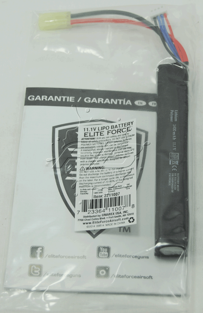Elite Force 11.1 LIPO Battery 1400mAh Stick Type Airsoft Battery - Elite Force