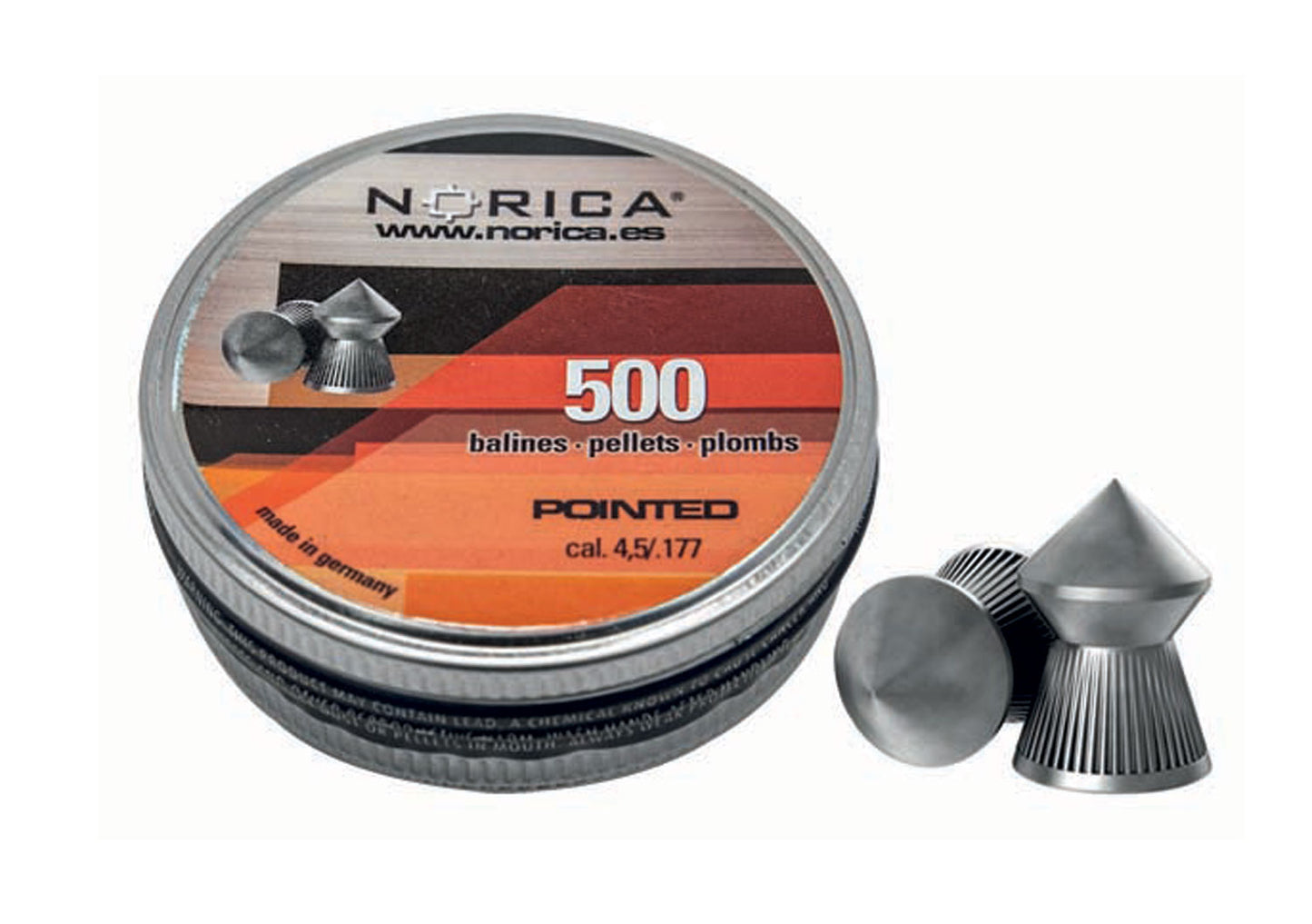 Norica 0.177 Cal Pointed Pellets - 500 Count Tin - Valken Paintball