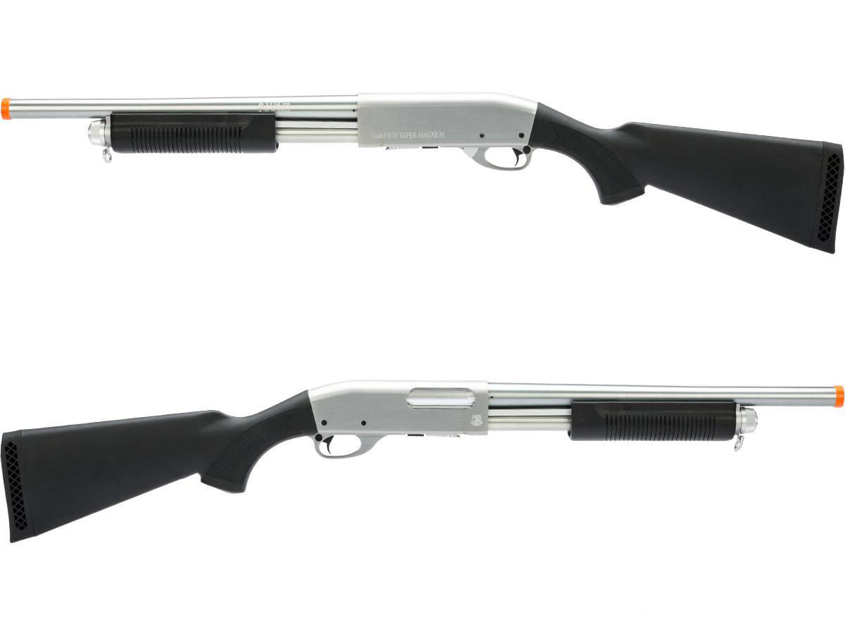 S&T M870 Type Full Metal Airsoft Training Shotgun Police Version w/ Polymer Stock - Silver - Evike