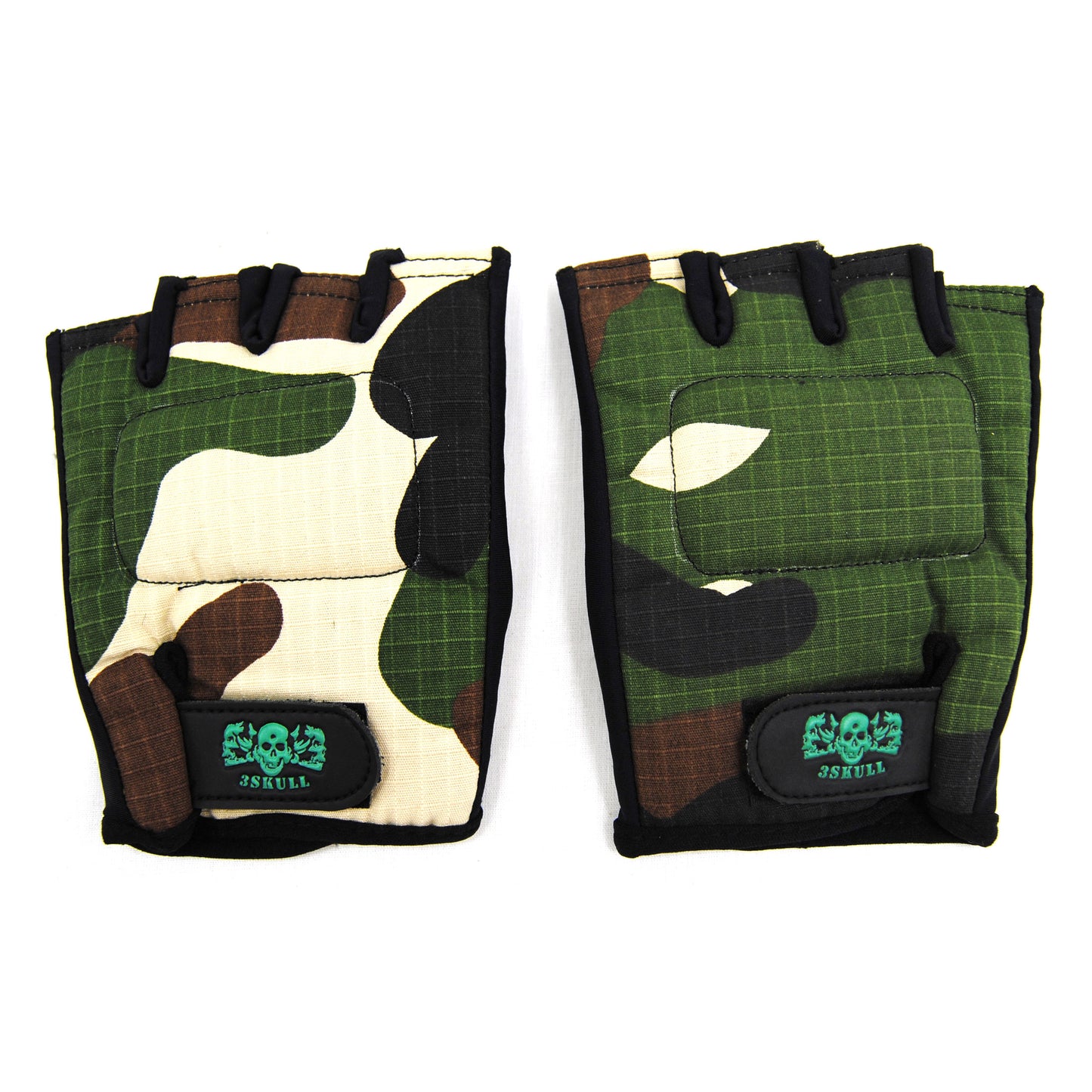 3Skull Soft Back Half Finger Gloves Woodland - Large