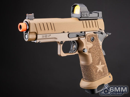 6mmProShop Staccato Licensed C2 Compact 2011 Gas Blowback T8 Airsoft Pistol - Flat Dark Earth - Green Gas