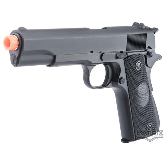 Matrix x Golden Eagle Full Metal M1911A1 Gas Blowback Airsoft Pistol - Black -IMF Grips