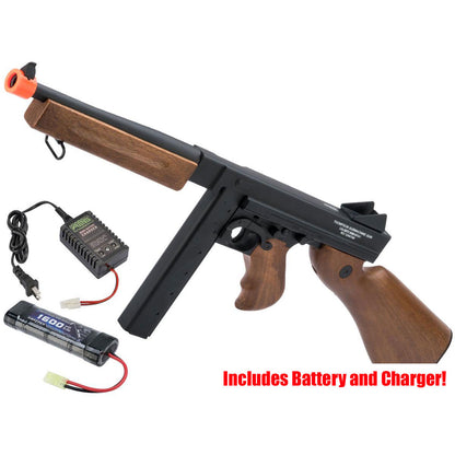 Cybergun Auto Ordnance Licensed Thompson M1A1 Airsoft AEG Rifle w/ Metal Receiver - Includes Battery and Charger