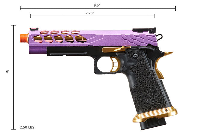 Lancer Tactical Knightshade Hi-Capa Gas Blowback Airsoft Pistol - Black, Purple, & Gold