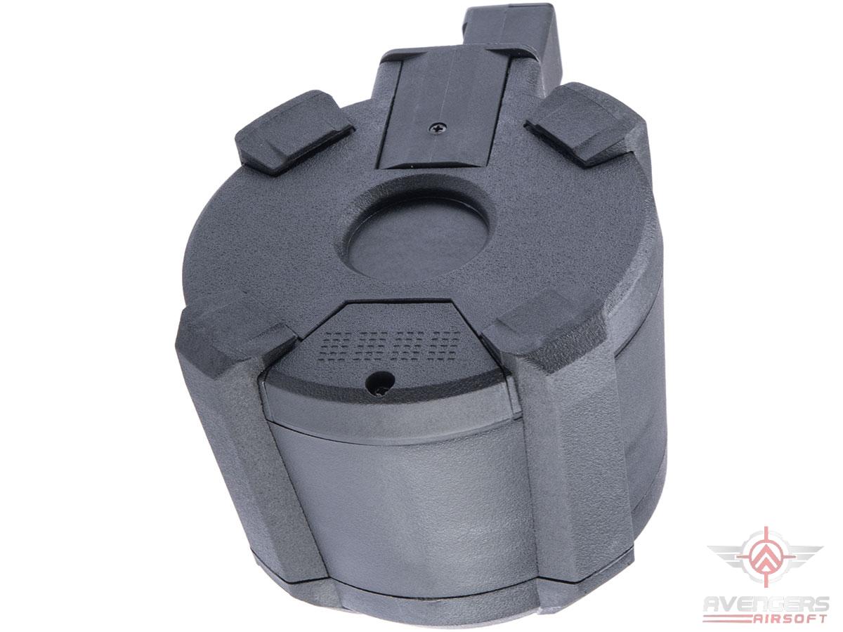 Avengers 1200 Round Electric Drum Magazine for Airsoft AEG Rifles - MP5 - Black - Button