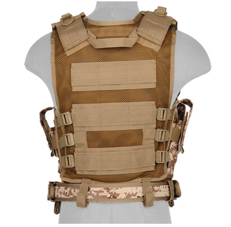 Lancer Tactical 1000D Nylon Airsoft Combat Vest w/Holster - Desert Digital