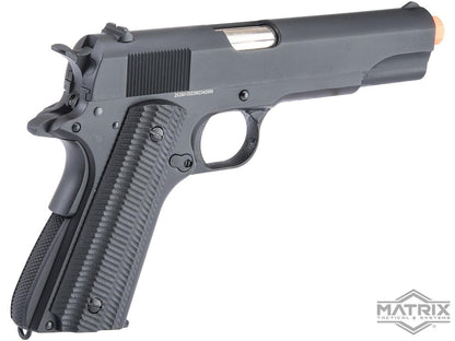 Matrix x Golden Eagle Full Metal M1911A1 Gas Blowback Airsoft Pistol - Black - Slim Textured Grips