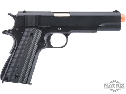 Matrix x Golden Eagle Full Metal M1911A1 Gas Blowback Airsoft Pistol - Black - Slim Textured Grips