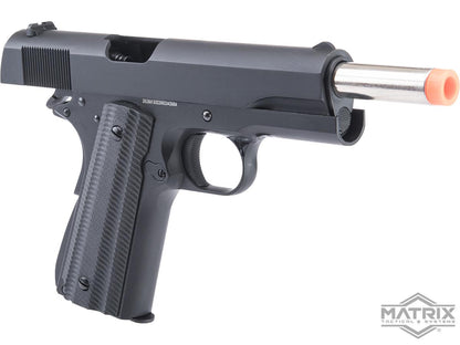 Matrix x Golden Eagle Full Metal M1911A1 Gas Blowback Airsoft Pistol - Black - Slim Textured Grips