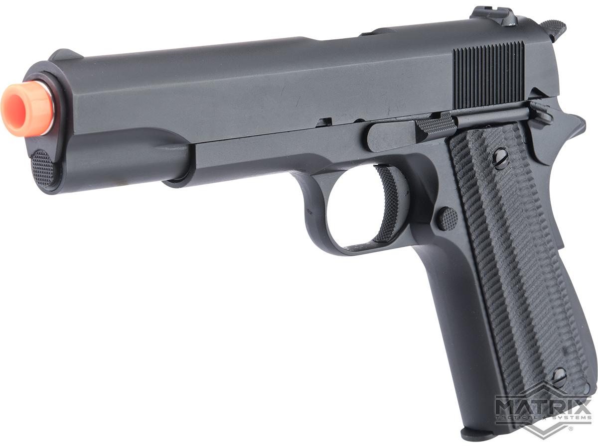 Matrix x Golden Eagle Full Metal M1911A1 Gas Blowback Airsoft Pistol - Black - Slim Textured Grips
