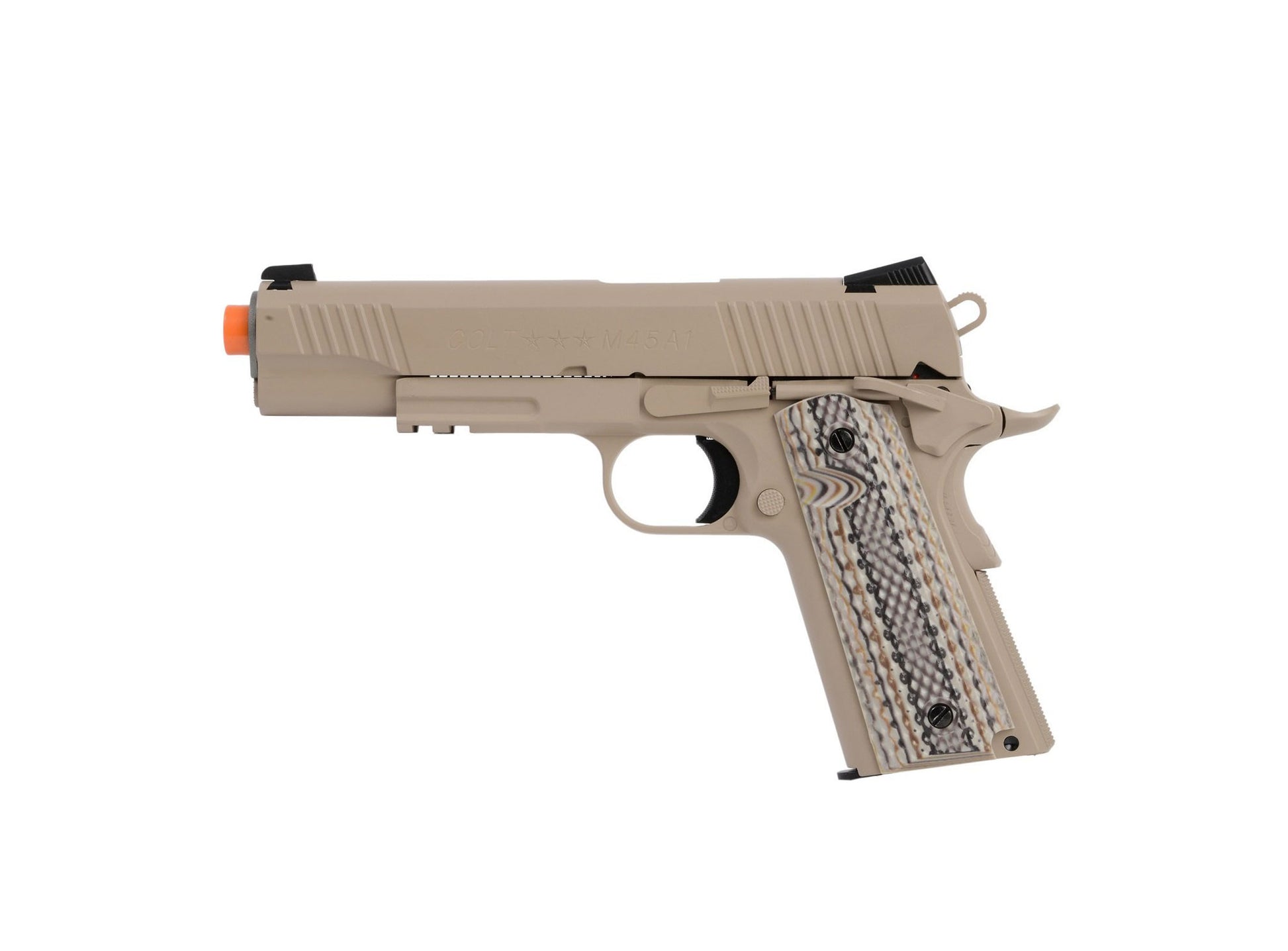 Palco 1911 Rail Gun Airsoft Pistol CO2 Blowback - Tan/Snake Skin Colored Grips - Palco