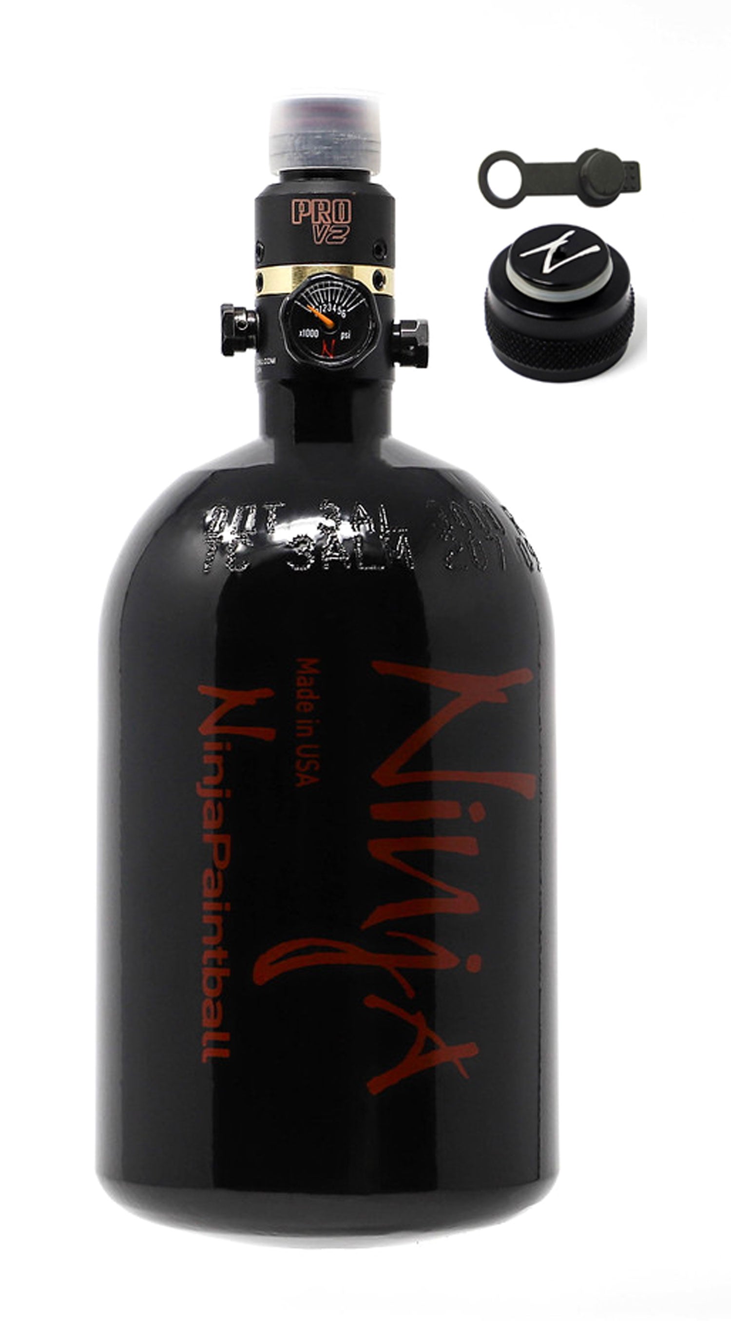 Ninja 35ci 3000psi HPA Tank with Thread Protector/Nipple Cover - Black - Ninja Paintball