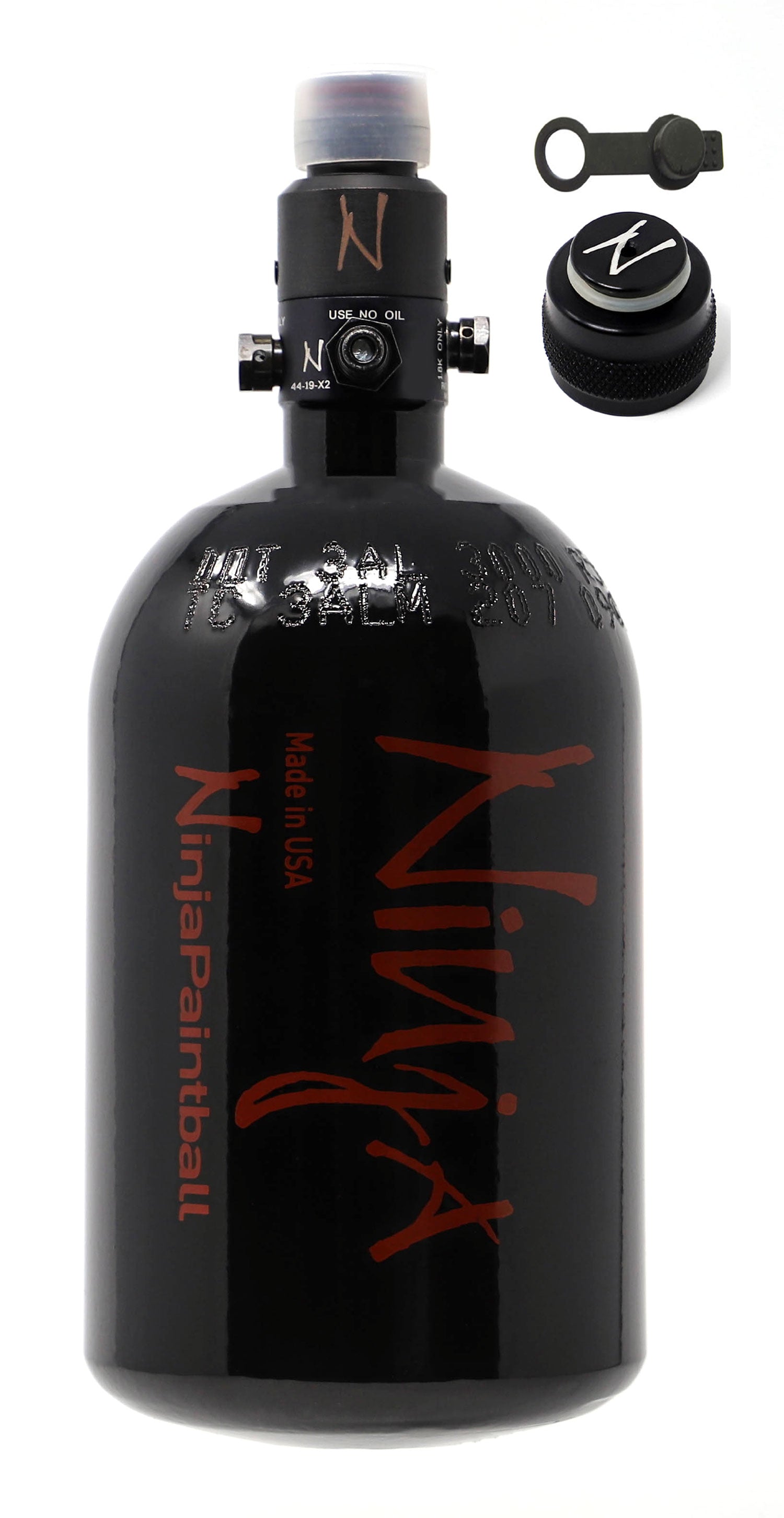 Ninja 35ci 3000psi HPA Tank with Thread Protector/Nipple Cover - Black - Ninja Paintball