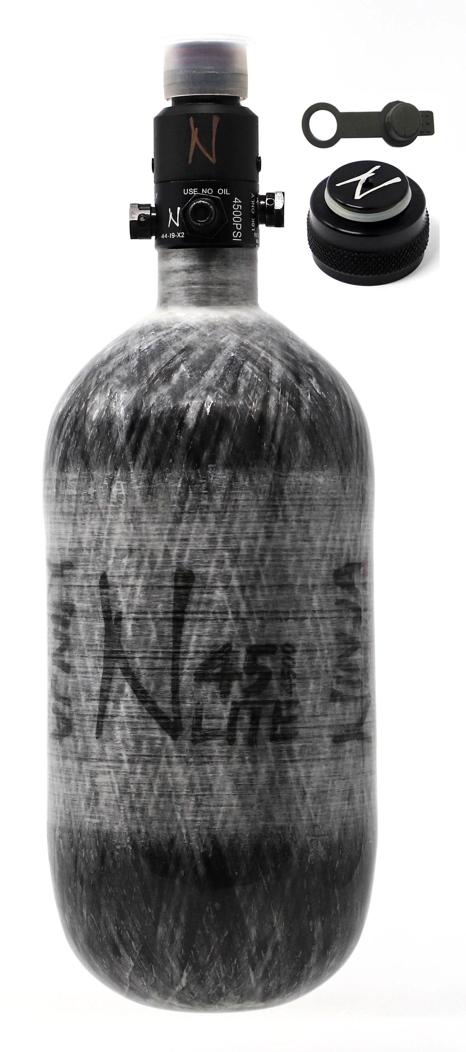 Ninja 45ci 4500psi HPA Tank with Thread Protector/Nipple Cover - Grey - Ninja Paintball