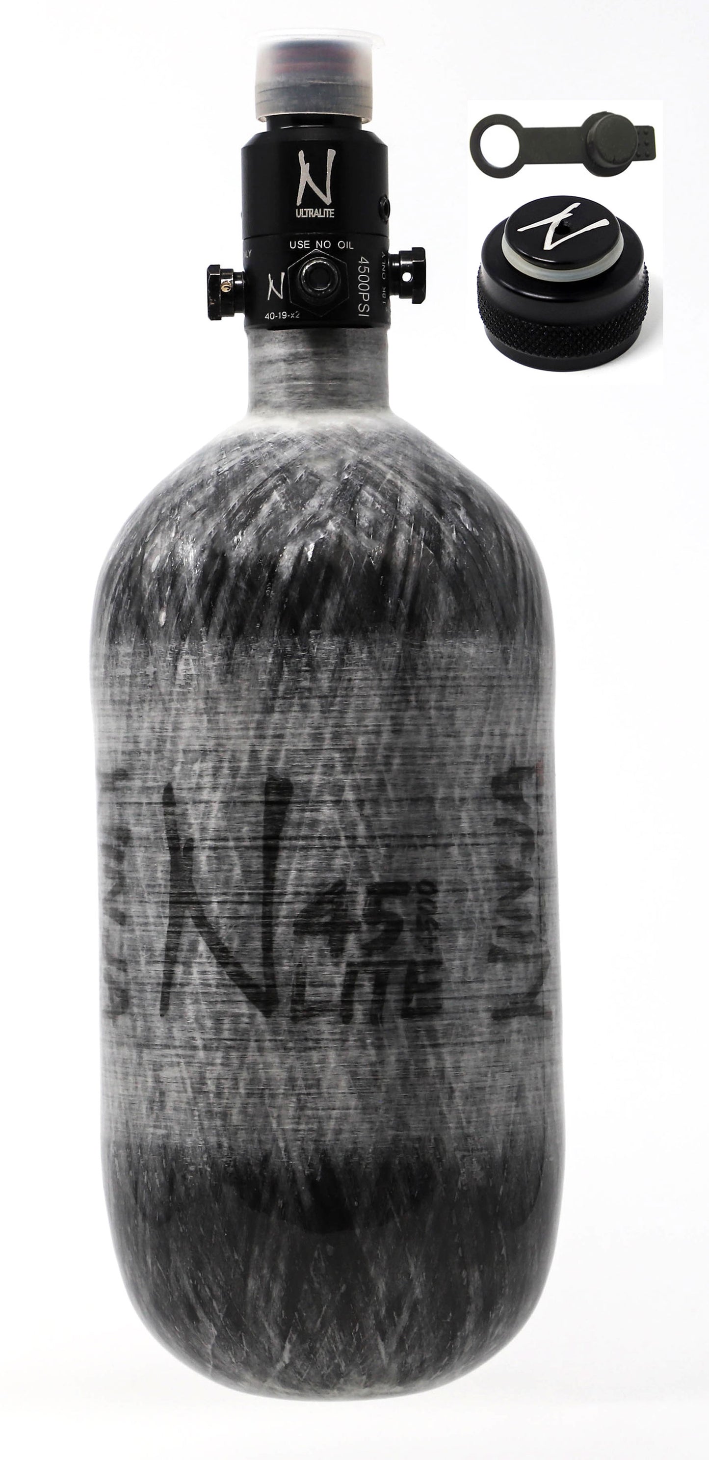 Ninja 45ci 4500psi HPA Tank with Thread Protector/Nipple Cover - Grey - Ninja Paintball