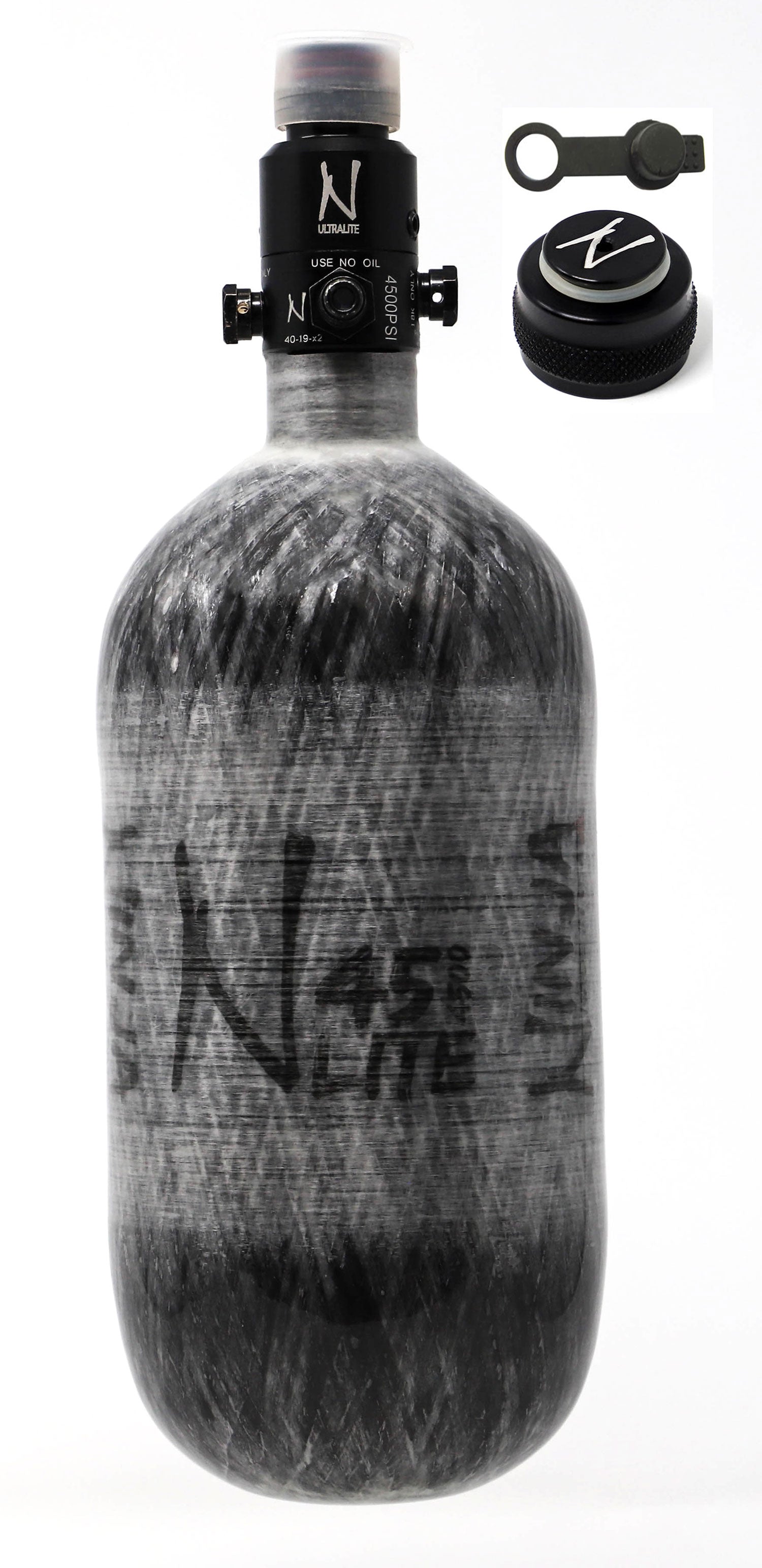 Ninja 45ci 4500psi HPA Tank with Thread Protector/Nipple Cover - Grey - Ninja Paintball