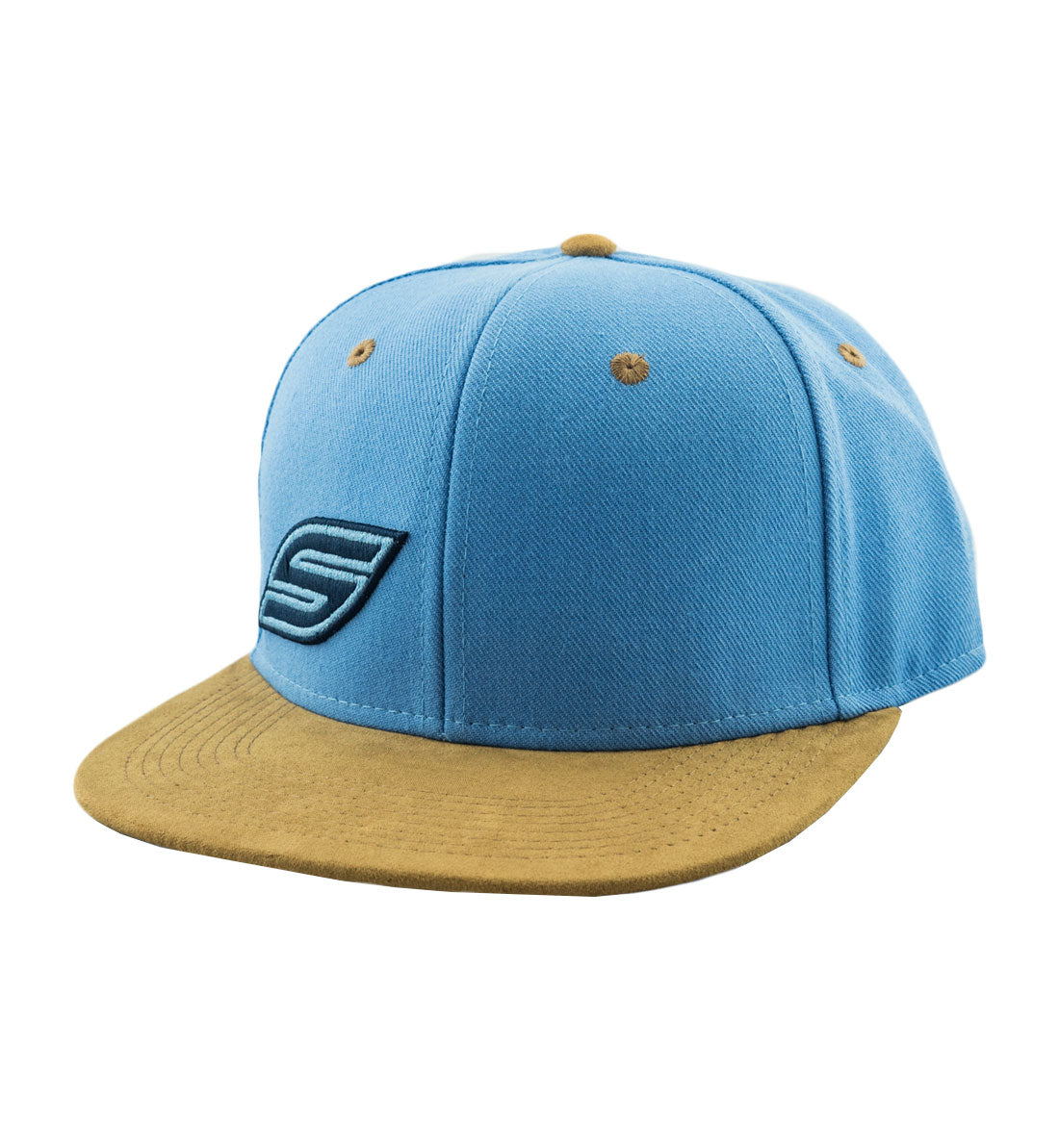 Social Paintball Snapback Hat - Baby Blue with Tobacco Suede Bill - Social Paintball