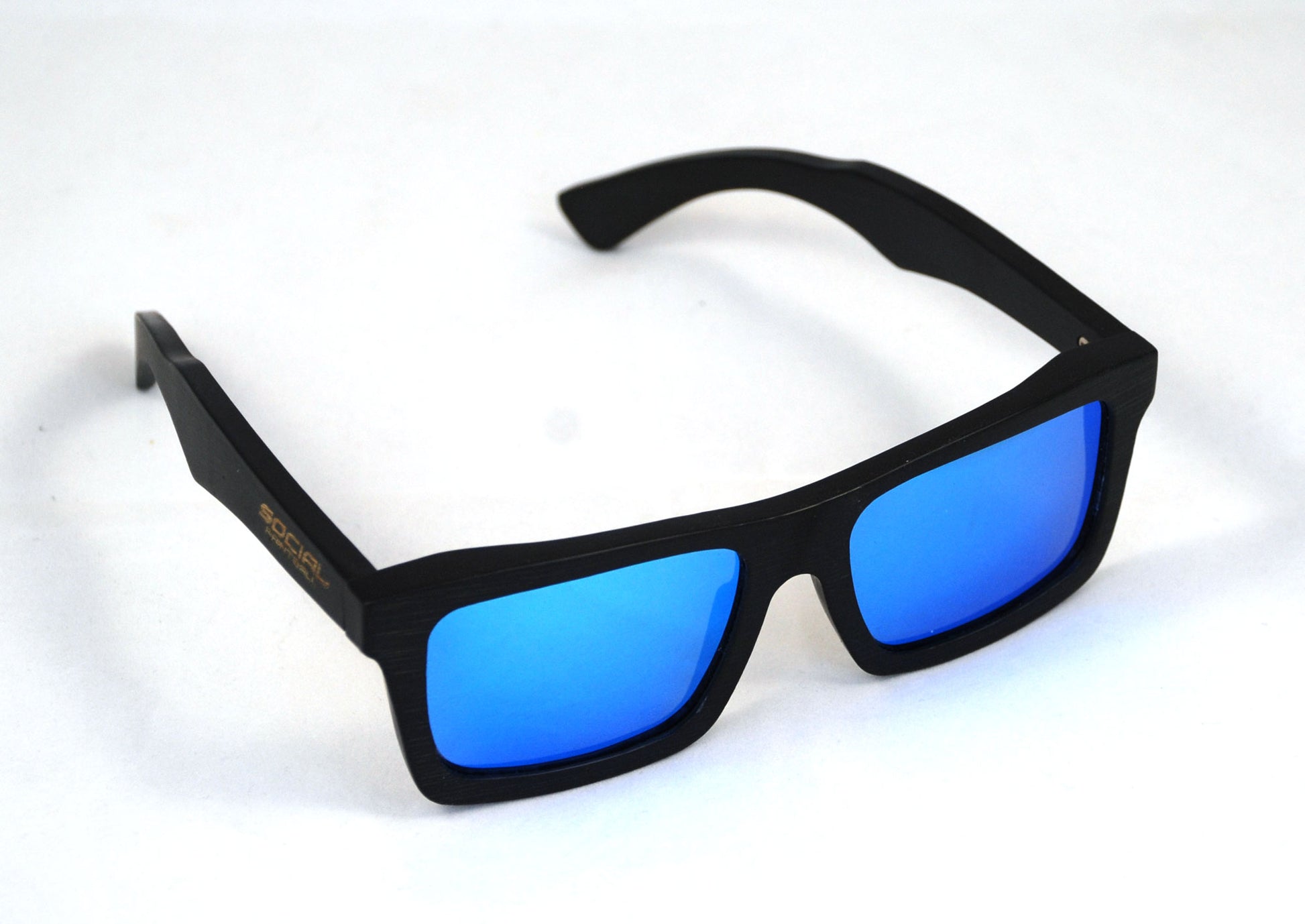 Social Paintball Sunglasses - Black Bamboo with Blue Lens - Social Paintball