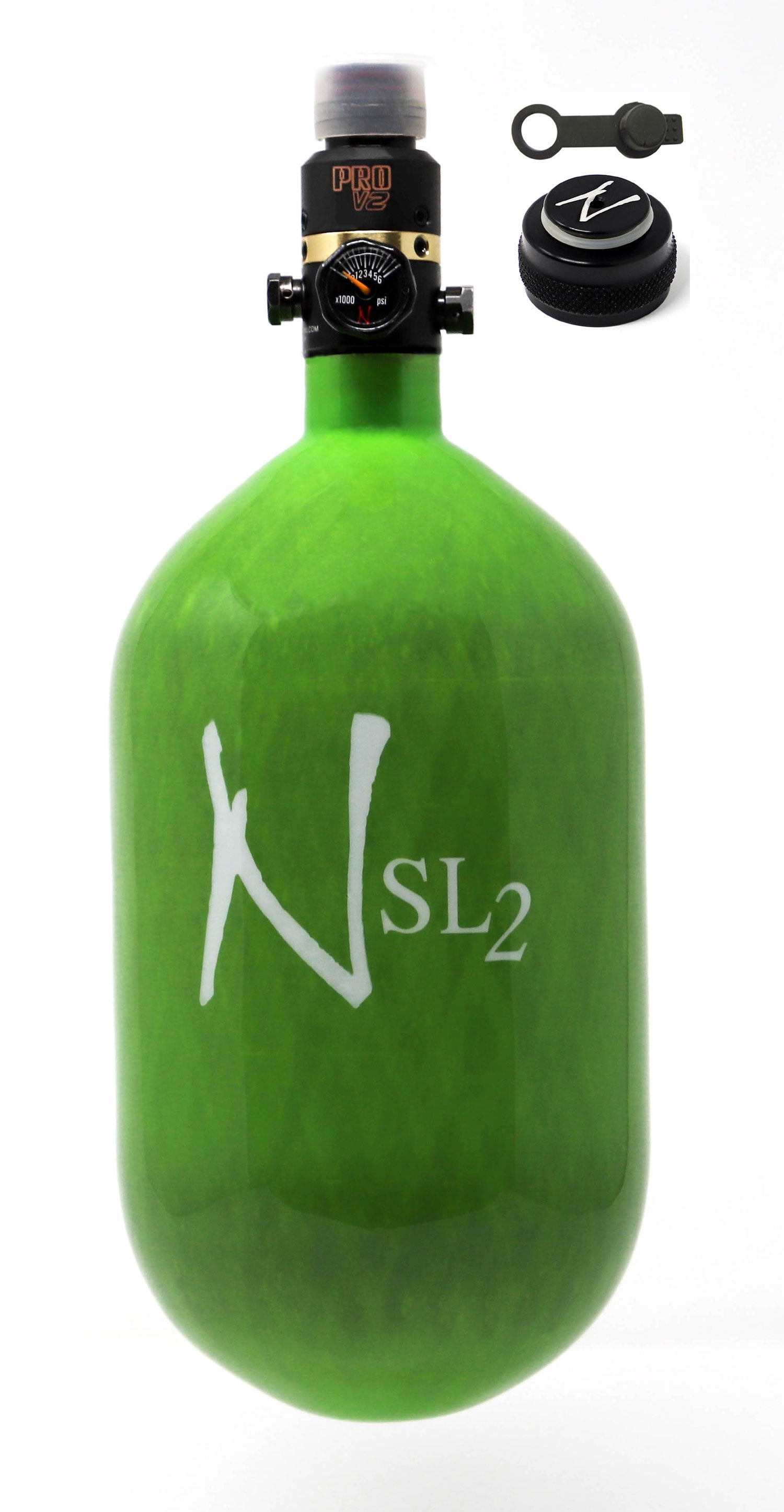 Ninja 68ci 4500psi SL2 HPA Tank with Thread Protector/Nipple Cover - Lime - Ninja Paintball