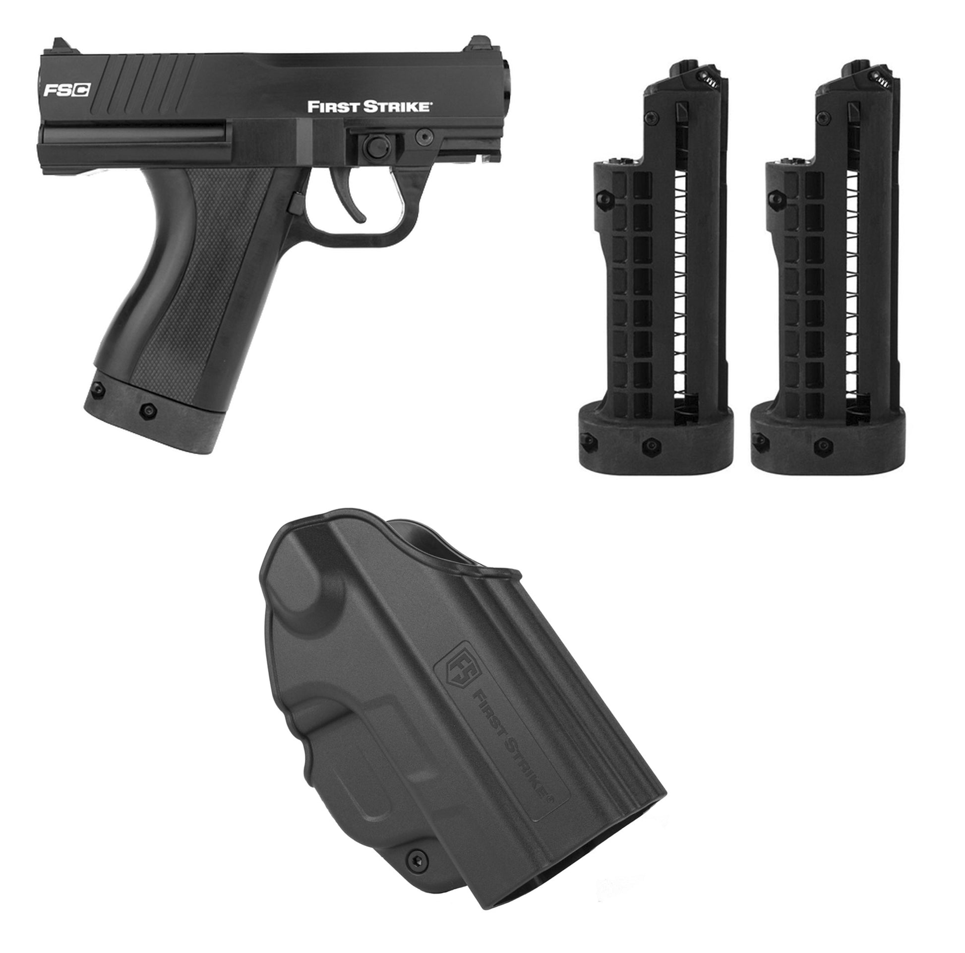 First Strike FSC (First Strike Compact) Paintball Pistol with Holster and 3 Mags - Black - First Strike