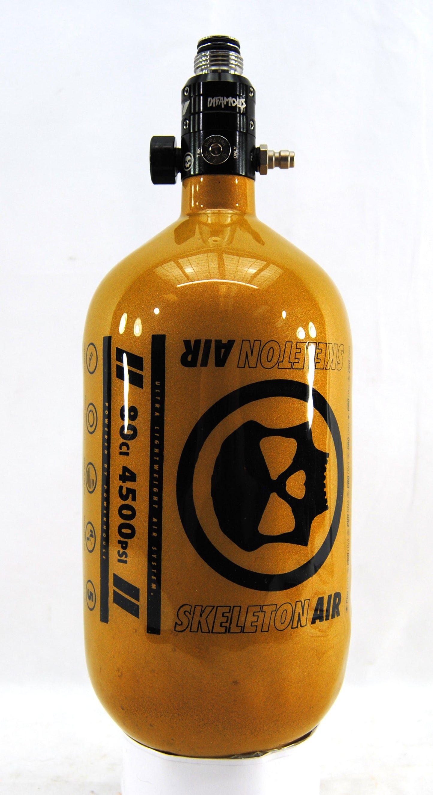 Infamous Skeleton Air "Hyperlight" 80ci/4500psi Tank w/ Black Haymaker 500 Reg - Black/Gold - Infamous