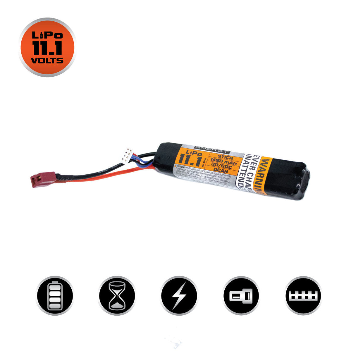 Valken Energy LiPo 11.1V 1450mAh 30C/50C Stick Battery - Dean - Valken Airsoft