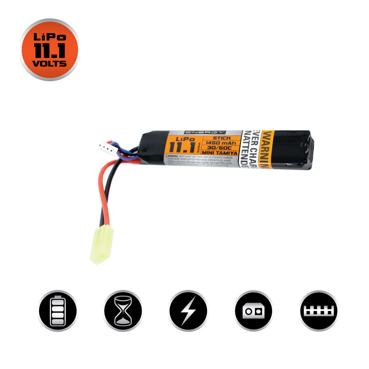 Valken Energy LiPo 11.1V 1450mAh 30C/50C Stick Battery - Small Tamiya - Valken Airsoft