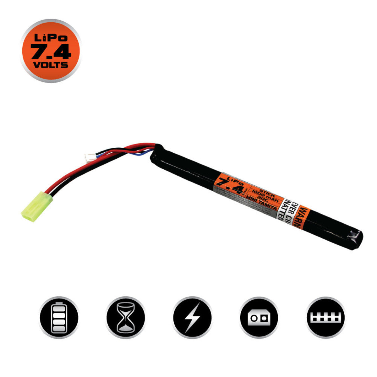 Valken Energy LiPo 7.4V 1000mAh 30C Long Stick Style Battery