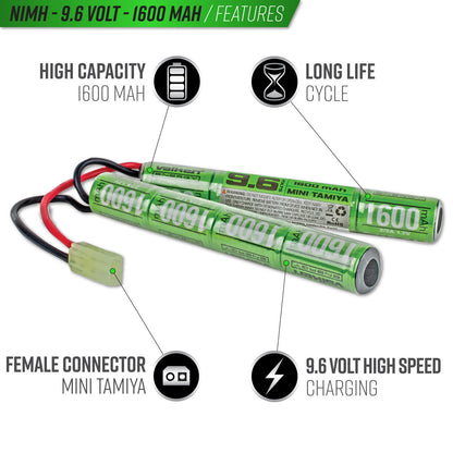 Valken Energy NiMH 9.6v 1600mAh Split &amp; 1A Smart Charger Power Kit - Valken Airsoft