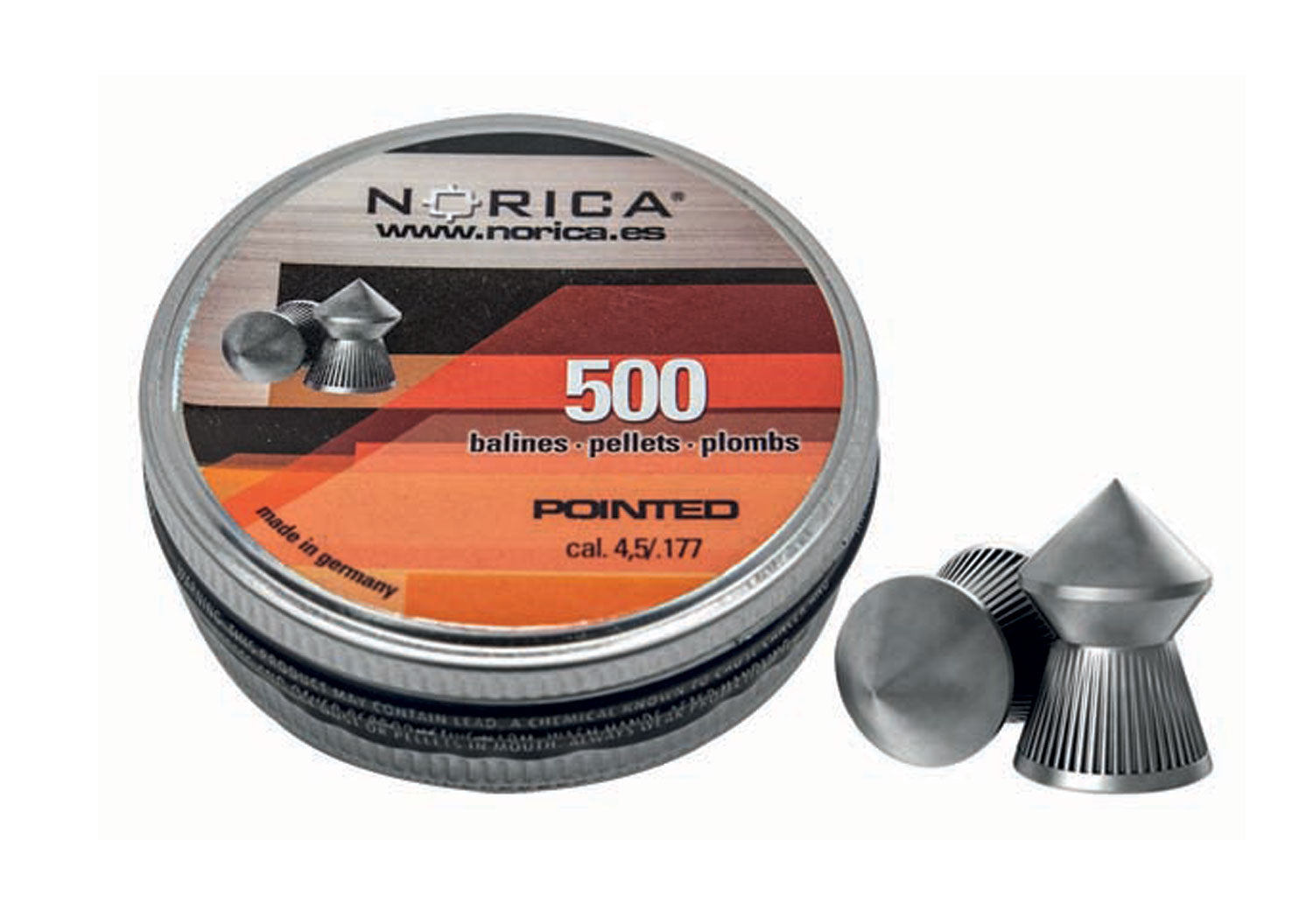 Norica 0.177 Cal Pointed Pellets - 500 Count Tin - Valken Paintball