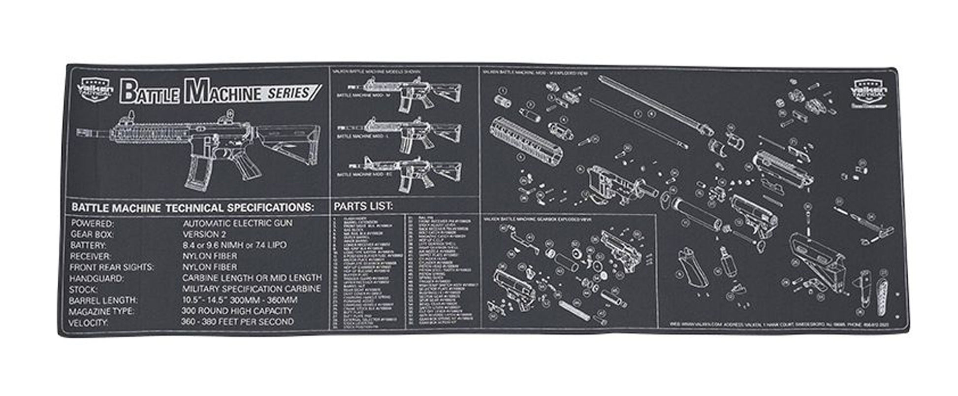 Valken Battle Machine Diagram Neoprene Tech Mat 34"x11" - Valken