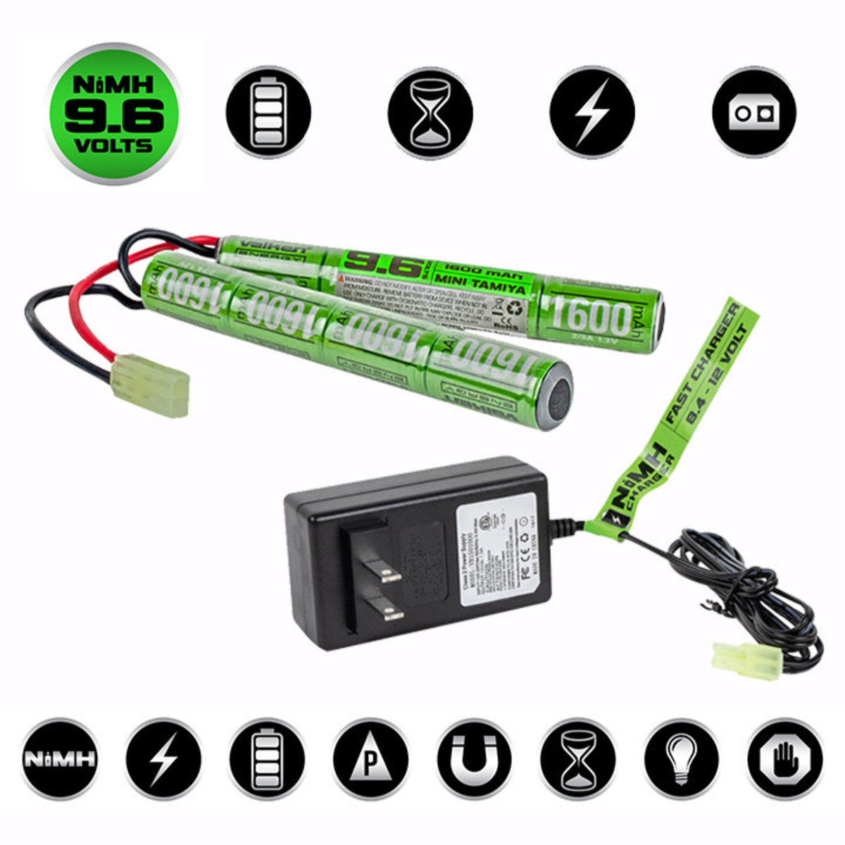 Valken Energy NiMH 9.6v 1600mAh Split &amp; 1A Smart Charger Power Kit - Valken Airsoft