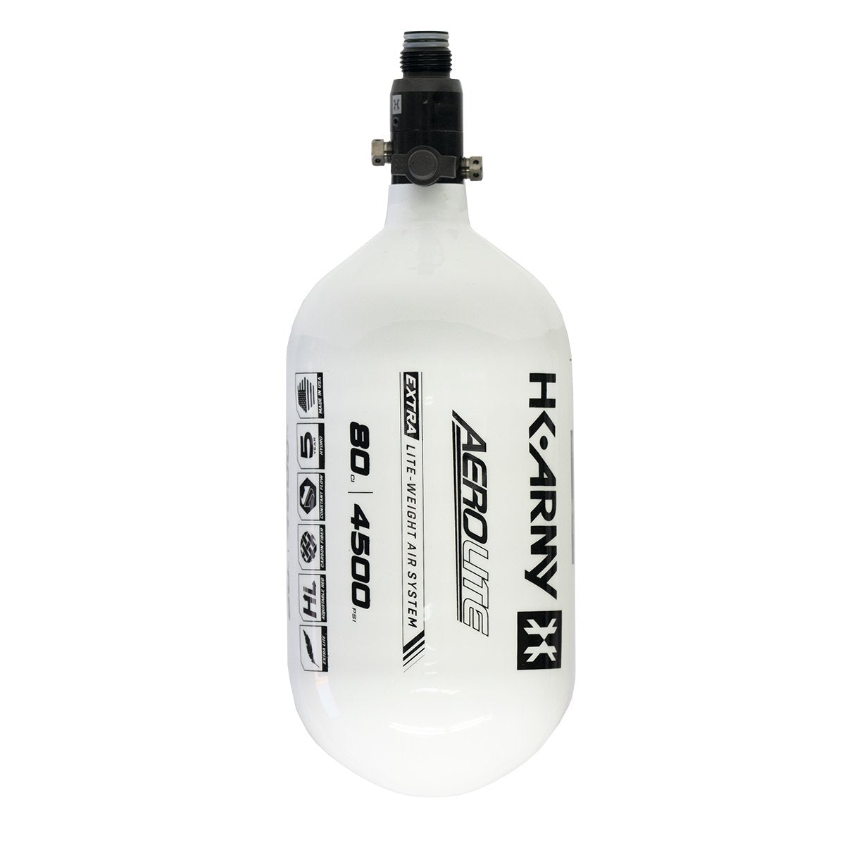 HK Army AeroLite "EXTRA LITE" Tank w/ Aerolite2 Pro Reg - 80ci / 4500psi - White - HK Army