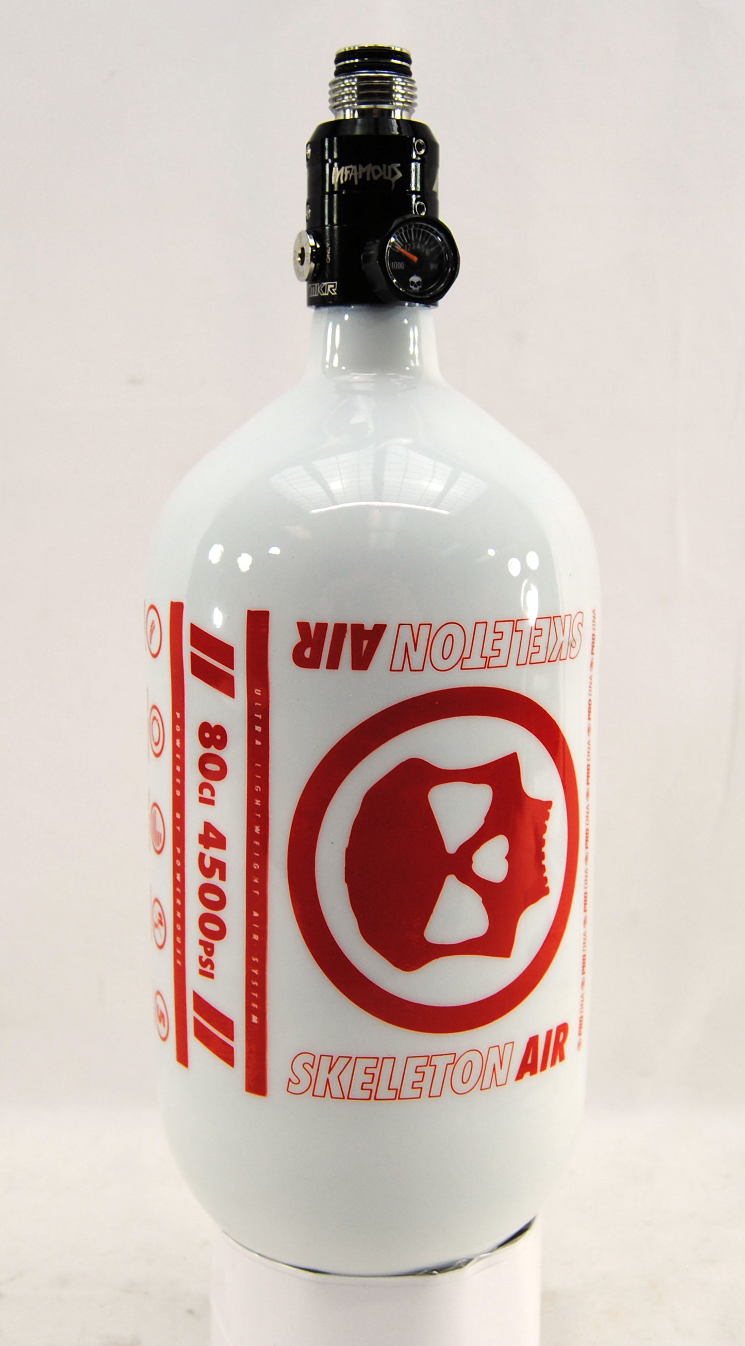 Infamous Skeleton Air "Hyperlight" 80ci/4500psi Tank w/ Haymaker 500 Reg - White/Red - Infamous