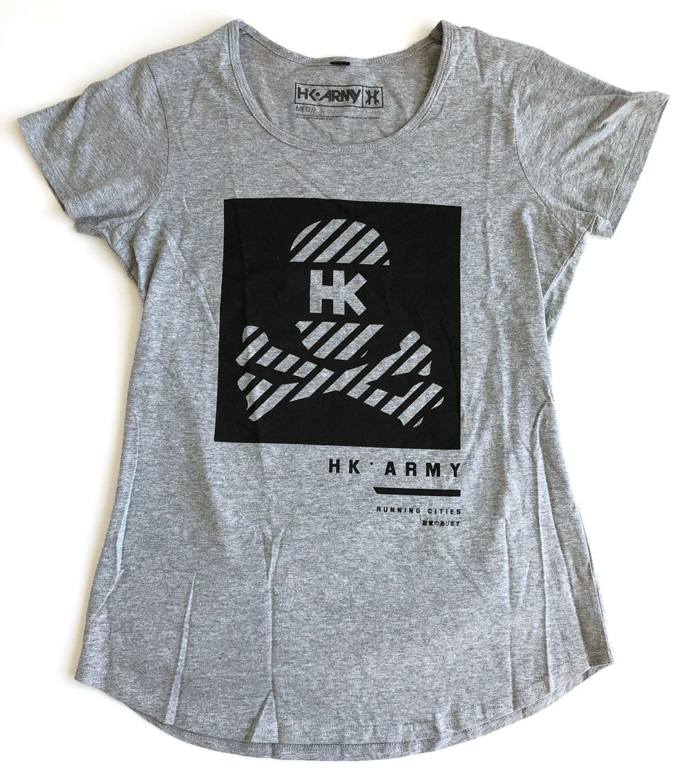 HK Army Running Cities Skull and Crossbones Women's Grey T-Shirt - Medium - HK Army