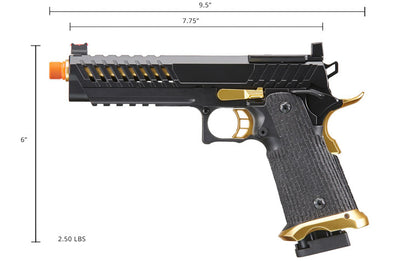 Lancer Tactical Knightshade Hi-Capa Gas Blowback Airsoft Pistol w/ Red Dot Mount - Black & Gold